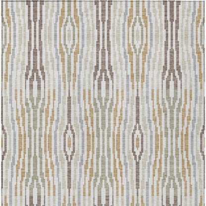 3' X 5' Ivory And Brown Abstract Washable Indoor Outdoor Area Rug