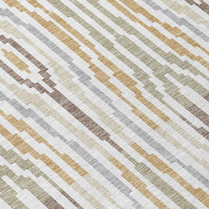 3' X 5' Ivory And Brown Abstract Washable Indoor Outdoor Area Rug