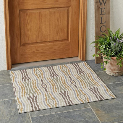 3' X 5' Ivory And Brown Abstract Washable Indoor Outdoor Area Rug