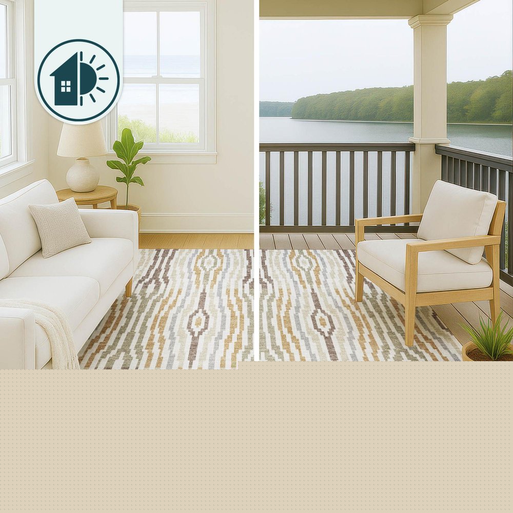 8' Ivory And Brown Round Abstract Washable Indoor Outdoor Area Rug