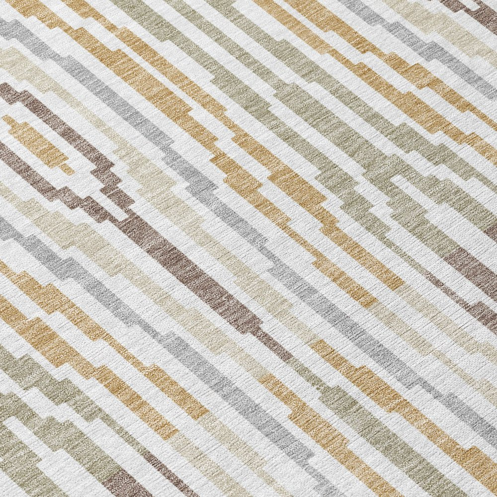 8' Ivory And Brown Round Abstract Washable Indoor Outdoor Area Rug