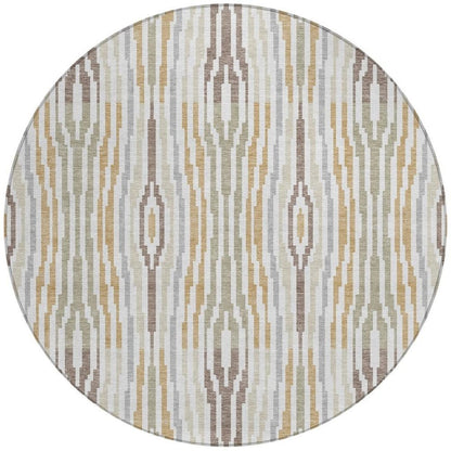 8' Ivory And Brown Round Abstract Washable Indoor Outdoor Area Rug
