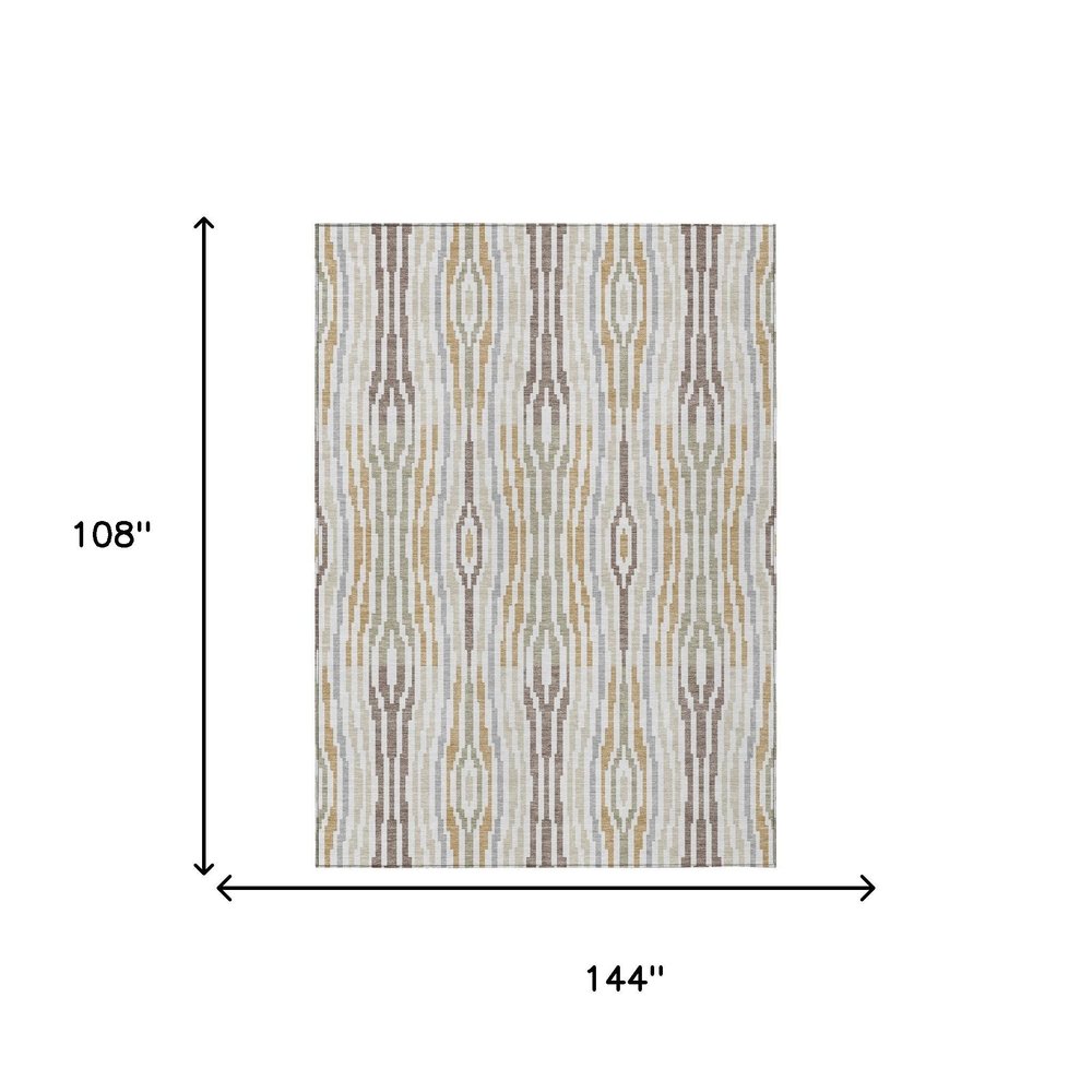 9' X 12' Ivory And Brown Abstract Washable Indoor Outdoor Area Rug HomeRoots