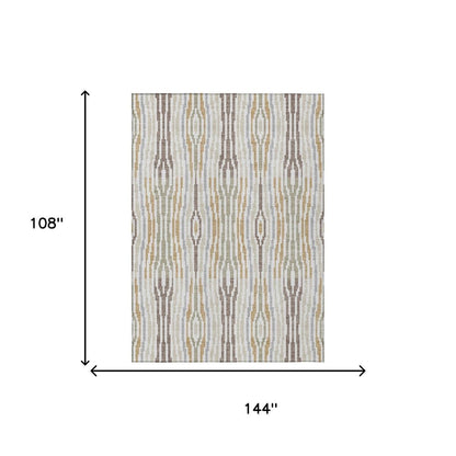 9' X 12' Ivory And Brown Abstract Washable Indoor Outdoor Area Rug HomeRoots