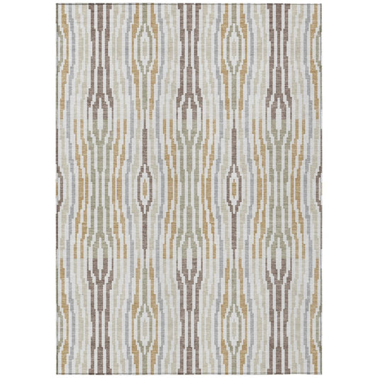 9' X 12' Ivory And Brown Abstract Washable Indoor Outdoor Area Rug