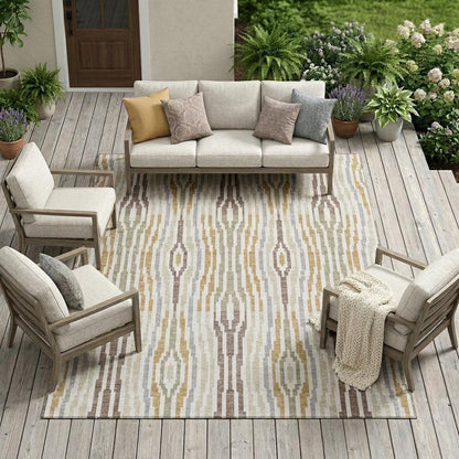 9' X 12' Ivory And Brown Abstract Washable Indoor Outdoor Area Rug HomeRoots