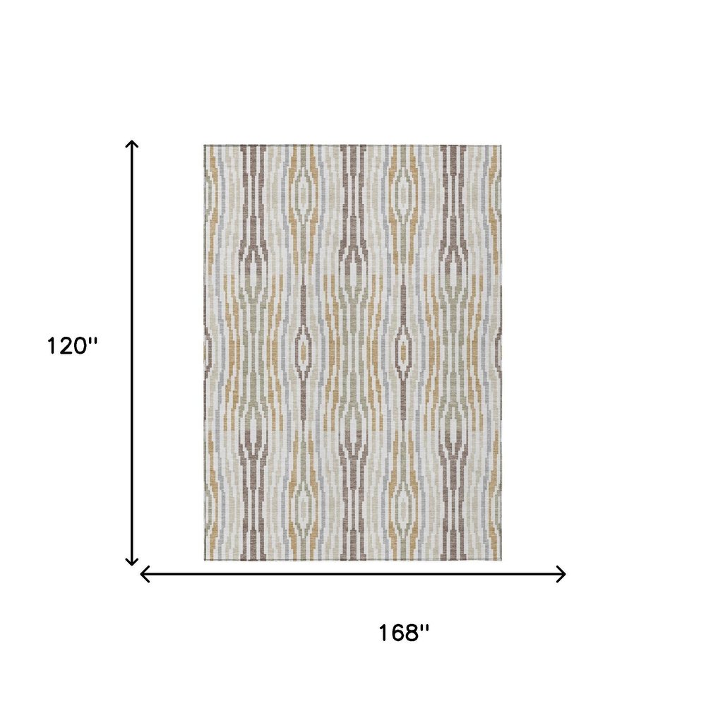 10' X 14' Ivory And Brown Abstract Washable Indoor Outdoor Area Rug HomeRoots