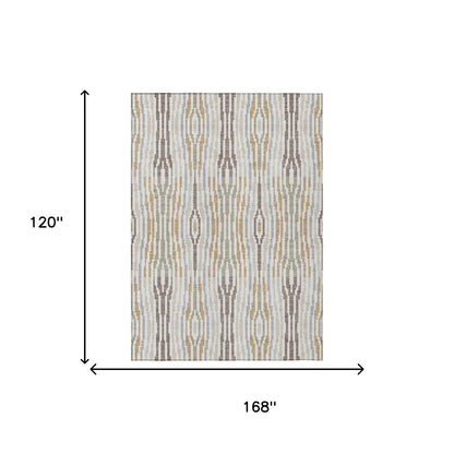 10' X 14' Ivory And Brown Abstract Washable Indoor Outdoor Area Rug HomeRoots