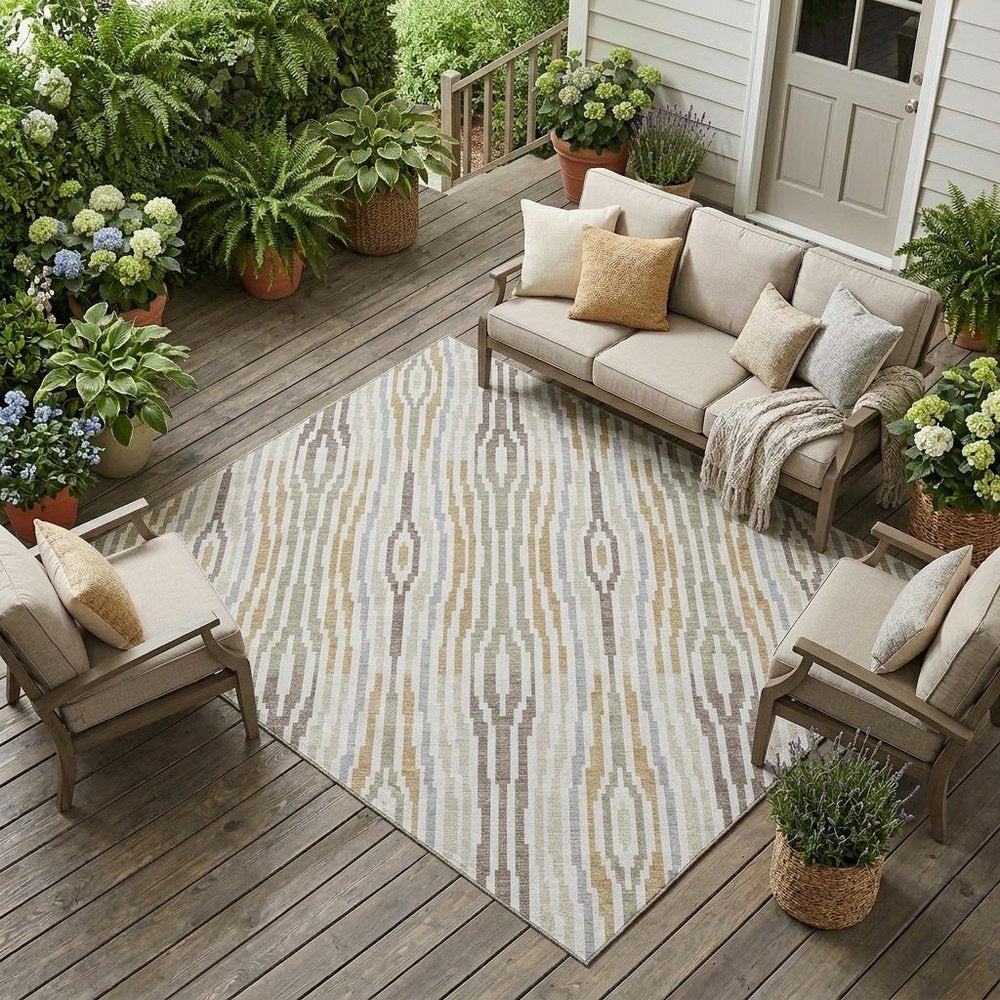 10' X 14' Ivory And Brown Abstract Washable Indoor Outdoor Area Rug HomeRoots