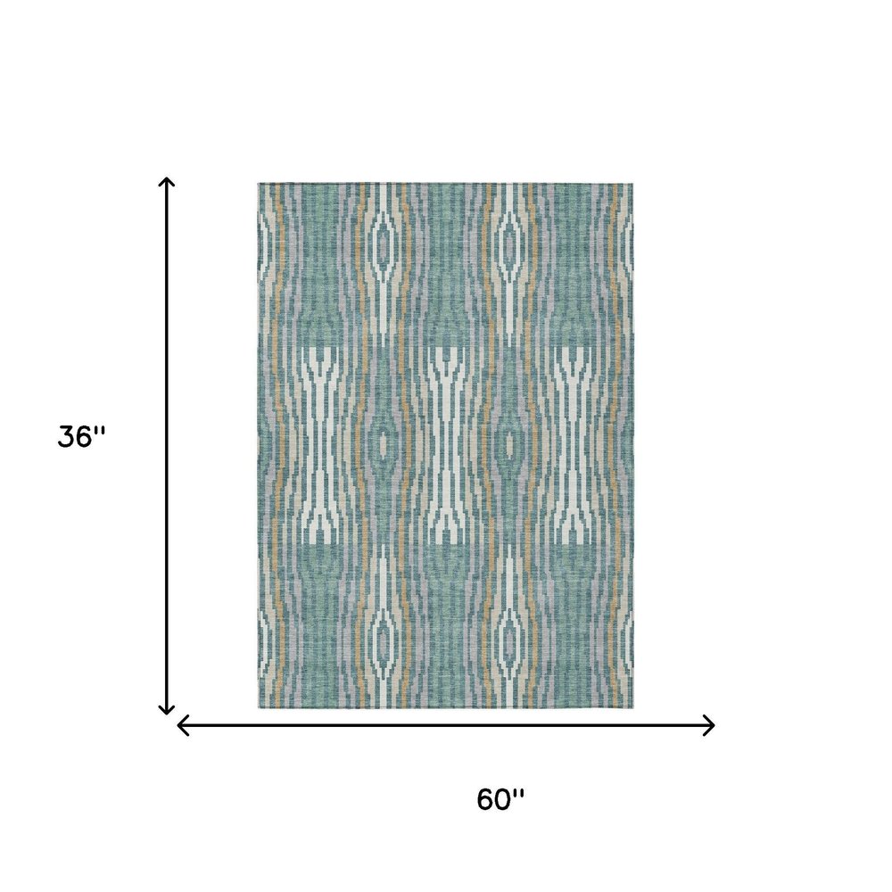3' X 5' Teal Blue And Aqua Abstract Washable Indoor Outdoor Area Rug HomeRoots