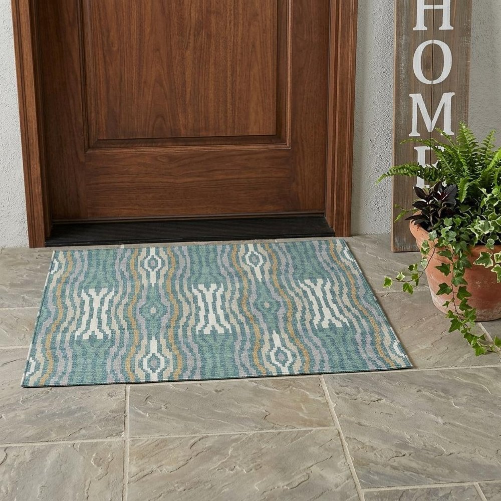3' X 5' Teal Blue And Aqua Abstract Washable Indoor Outdoor Area Rug HomeRoots