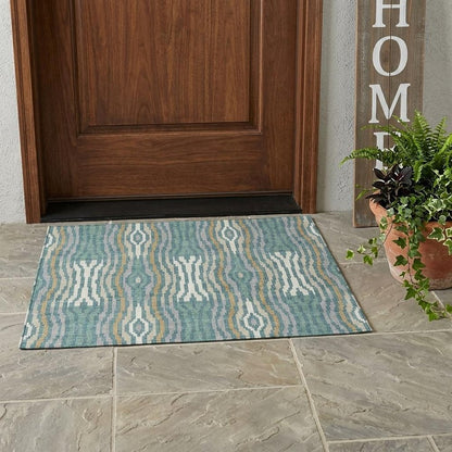 3' X 5' Teal Blue And Aqua Abstract Washable Indoor Outdoor Area Rug HomeRoots