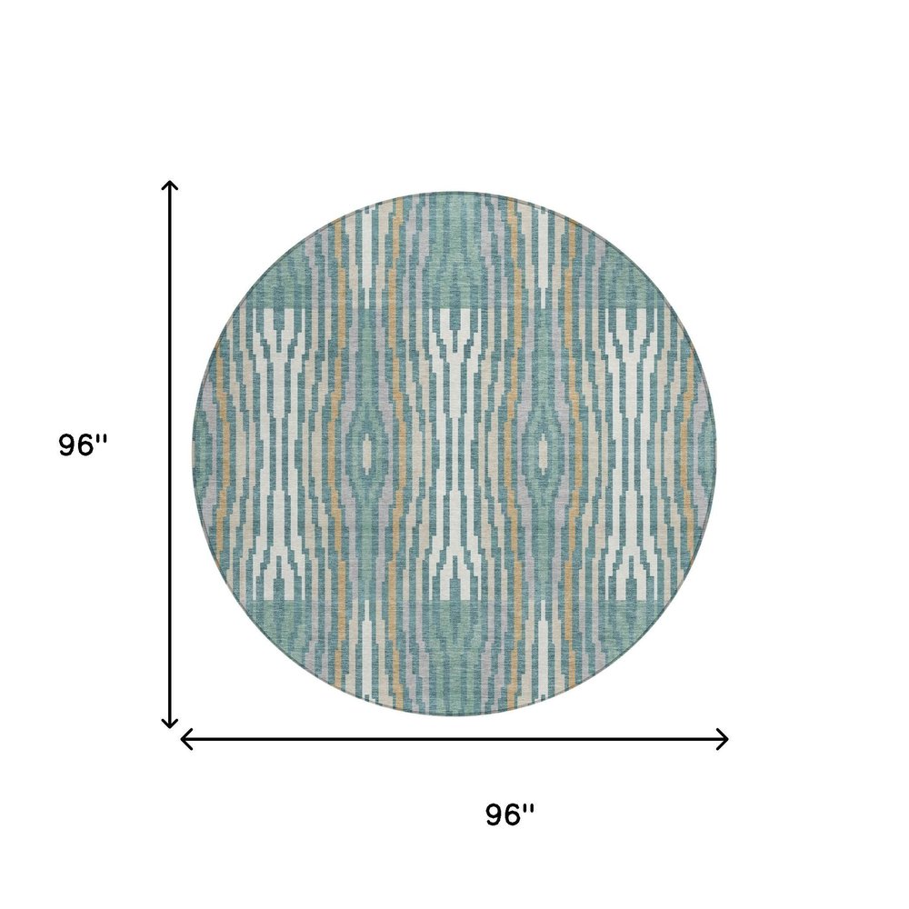 8' Teal Blue And Aqua Round Abstract Washable Indoor Outdoor Area Rug HomeRoots