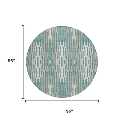 8' Teal Blue And Aqua Round Abstract Washable Indoor Outdoor Area Rug HomeRoots