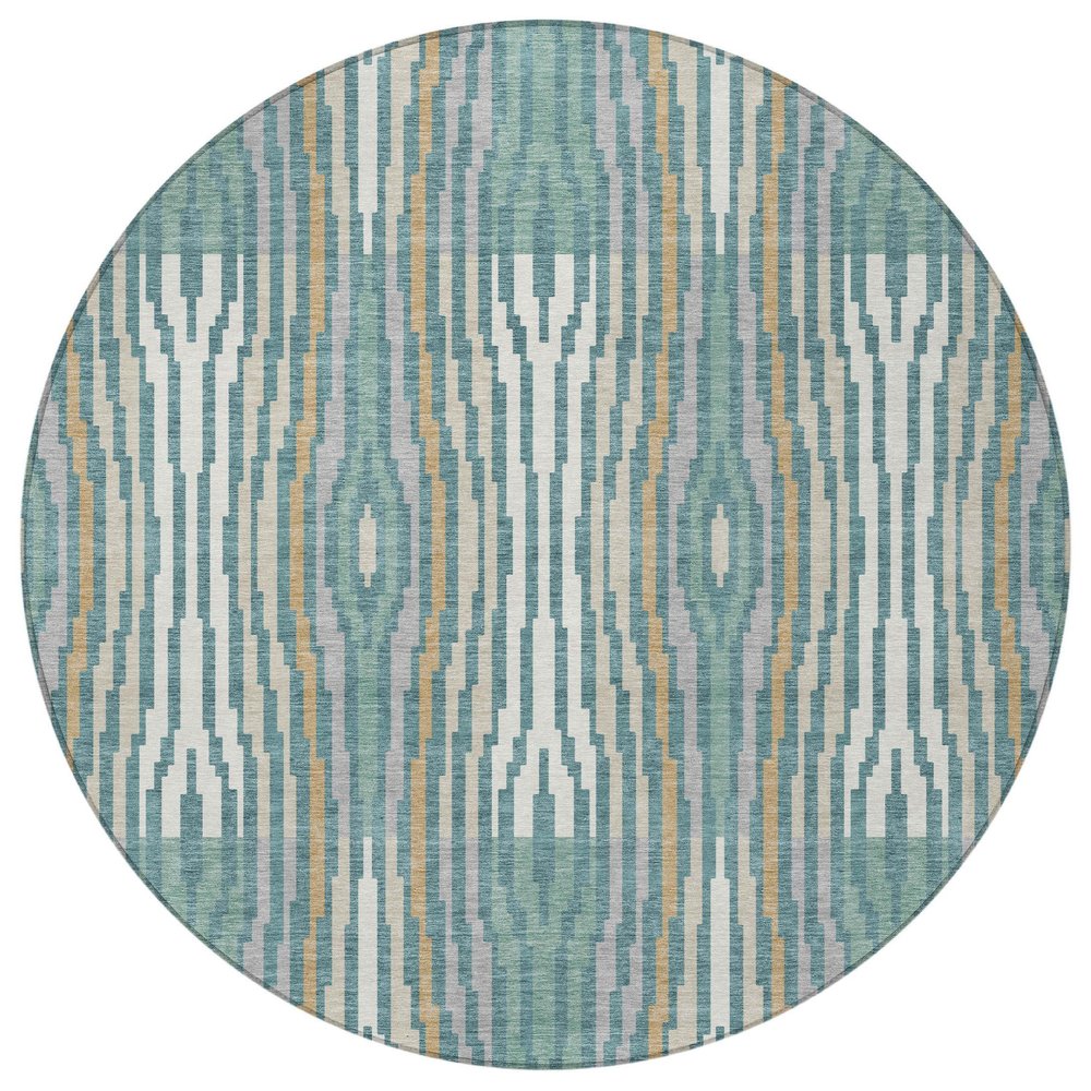 8' Teal Blue And Aqua Round Abstract Washable Indoor Outdoor Area Rug HomeRoots