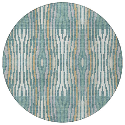 8' Teal Blue And Aqua Round Abstract Washable Indoor Outdoor Area Rug HomeRoots