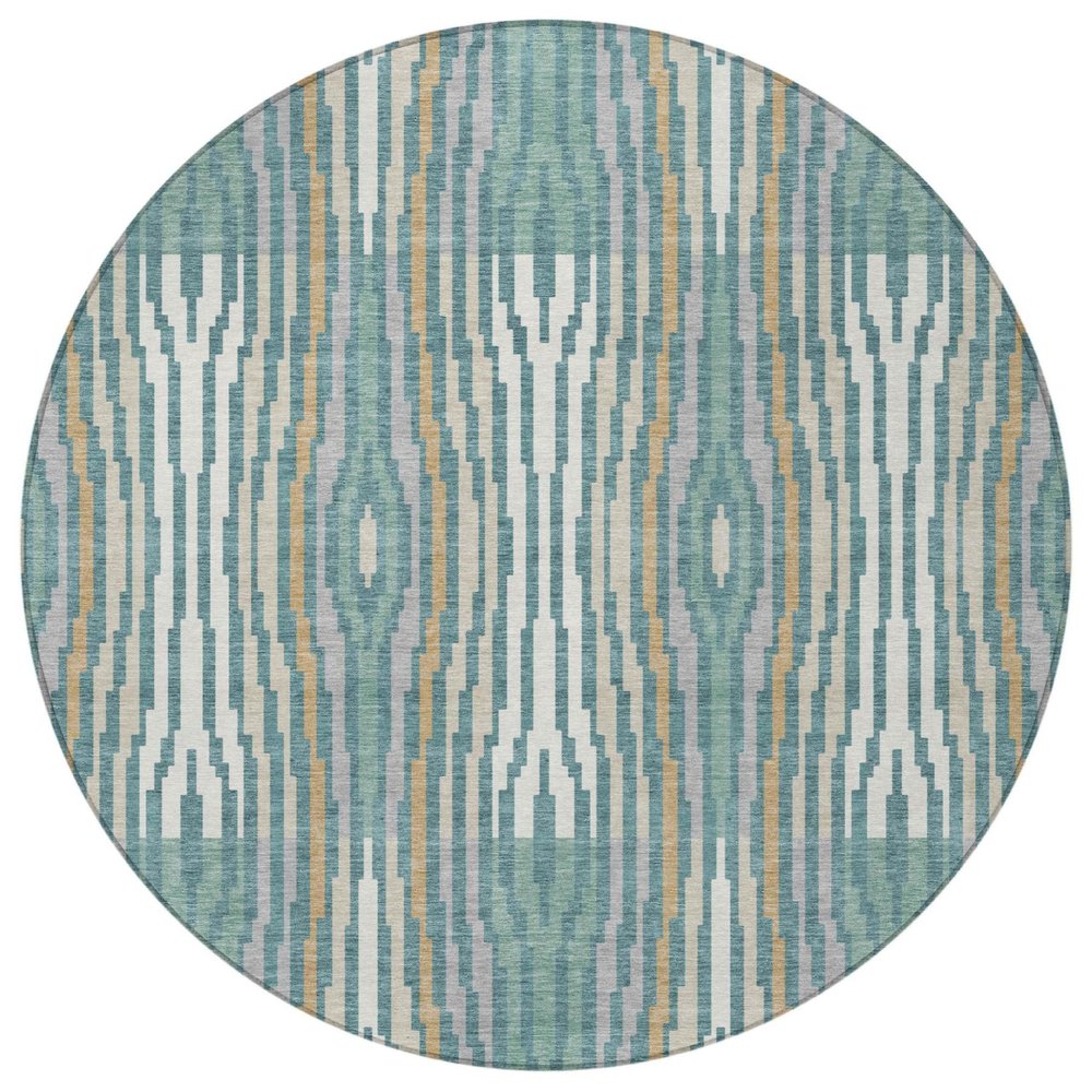 8' Teal Blue And Aqua Round Abstract Washable Indoor Outdoor Area Rug HomeRoots