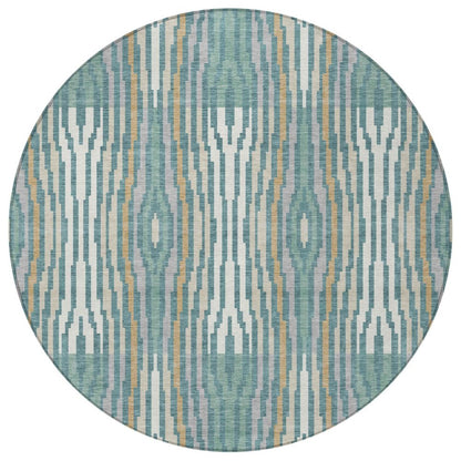 8' Teal Blue And Aqua Round Abstract Washable Indoor Outdoor Area Rug HomeRoots
