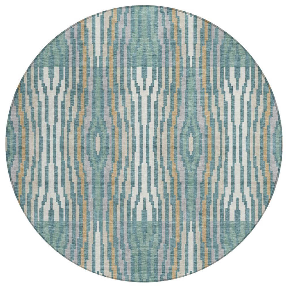 8' Teal Blue And Aqua Round Abstract Washable Indoor Outdoor Area Rug HomeRoots