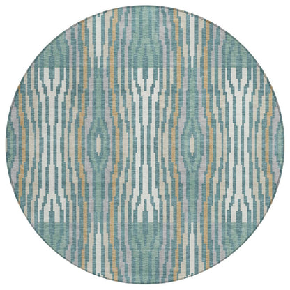 8' Teal Blue And Aqua Round Abstract Washable Indoor Outdoor Area Rug HomeRoots