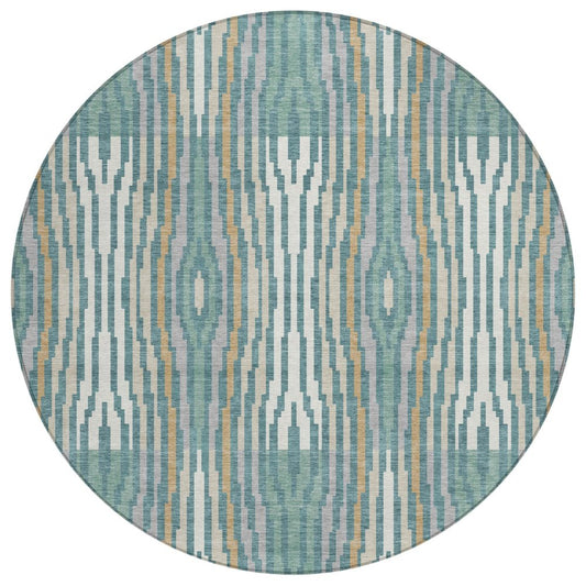 8' Teal Blue And Aqua Round Abstract Washable Indoor Outdoor Area Rug HomeRoots