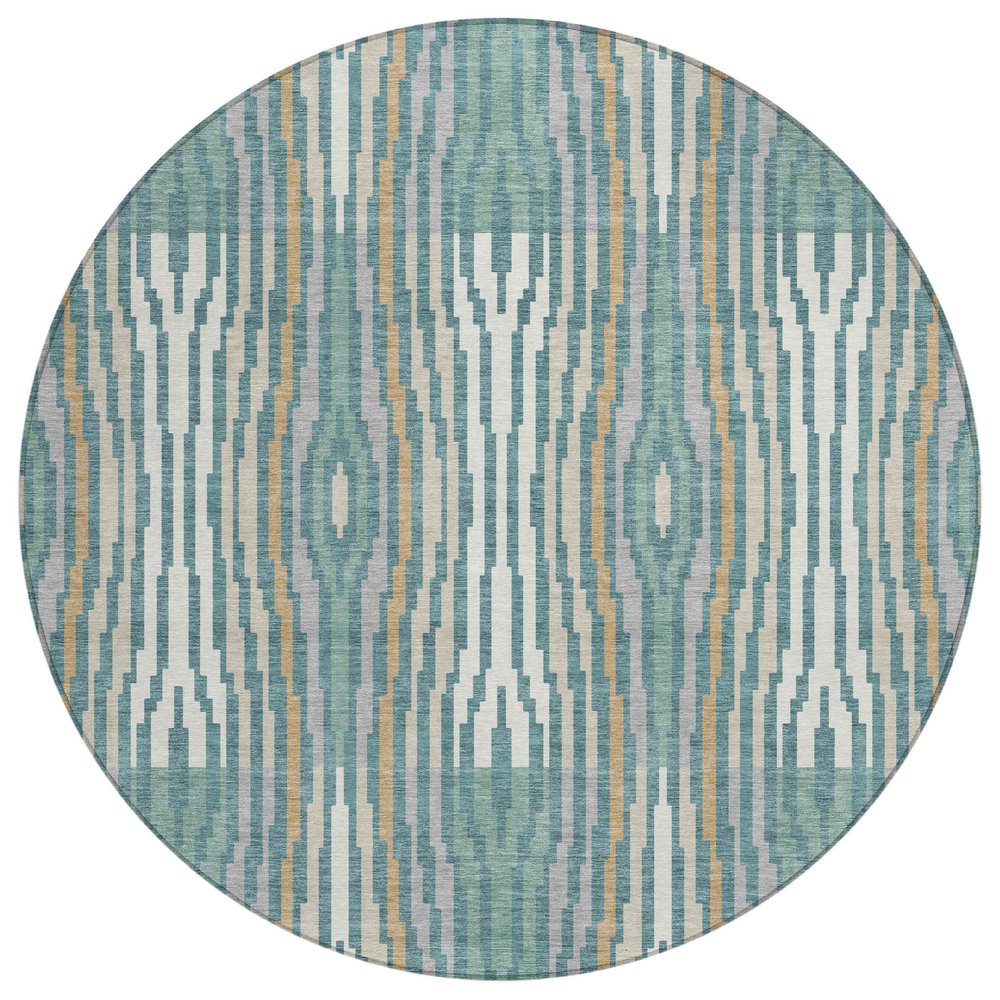 8' Teal Blue And Aqua Round Abstract Washable Indoor Outdoor Area Rug HomeRoots