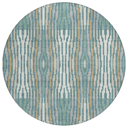 8' Teal Blue And Aqua Round Abstract Washable Indoor Outdoor Area Rug HomeRoots