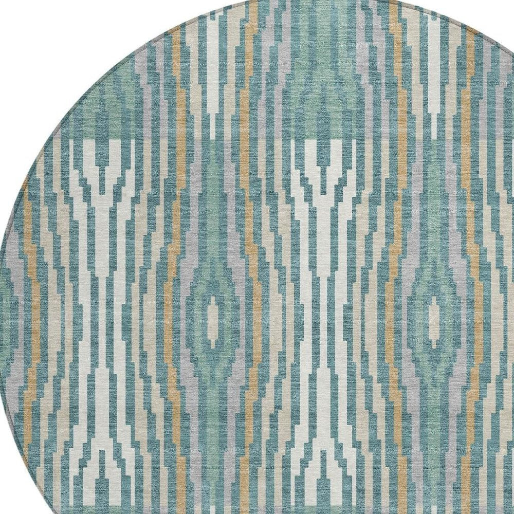 8' Teal Blue And Aqua Round Abstract Washable Indoor Outdoor Area Rug HomeRoots
