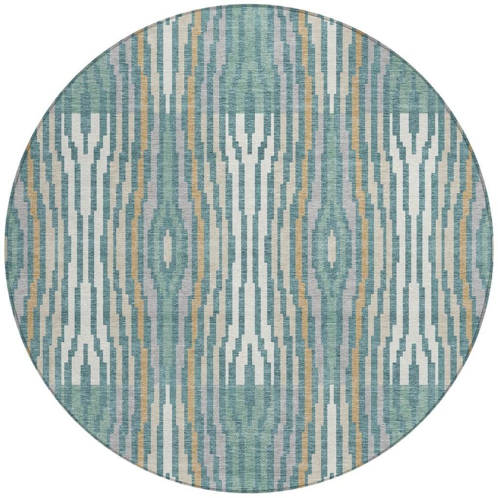 8' Teal Blue And Aqua Round Abstract Washable Indoor Outdoor Area Rug HomeRoots