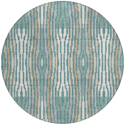 8' Teal Blue And Aqua Round Abstract Washable Indoor Outdoor Area Rug HomeRoots