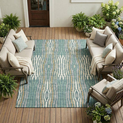 8' X 10' Teal Blue And Aqua Abstract Washable Indoor Outdoor Area Rug HomeRoots