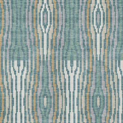 9' X 12' Teal Blue And Aqua Abstract Washable Indoor Outdoor Area Rug