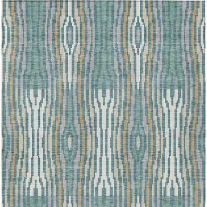 9' X 12' Teal Blue And Aqua Abstract Washable Indoor Outdoor Area Rug