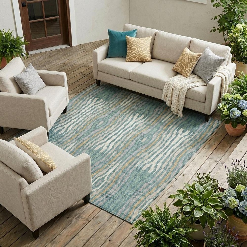 9' X 12' Teal Blue And Aqua Abstract Washable Indoor Outdoor Area Rug HomeRoots