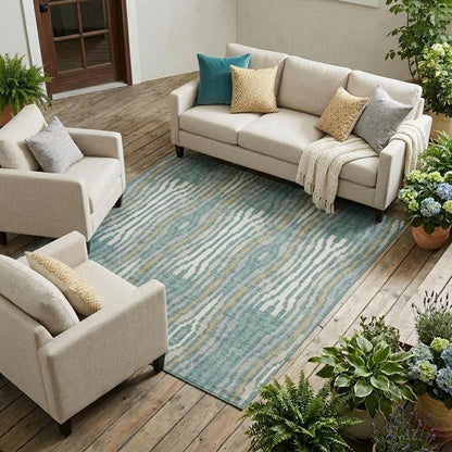 9' X 12' Teal Blue And Aqua Abstract Washable Indoor Outdoor Area Rug HomeRoots