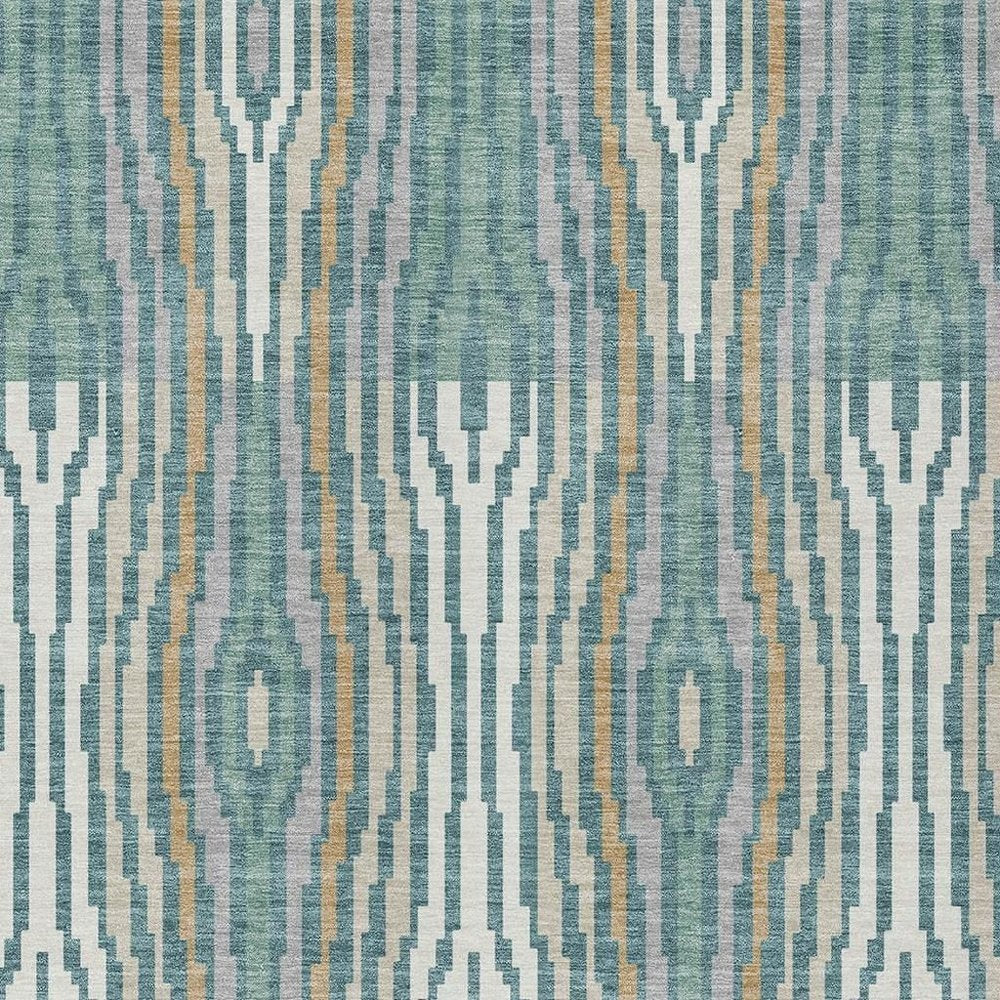 10' X 14' Teal Blue And Aqua Abstract Washable Indoor Outdoor Area Rug
