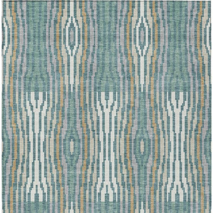 10' X 14' Teal Blue And Aqua Abstract Washable Indoor Outdoor Area Rug