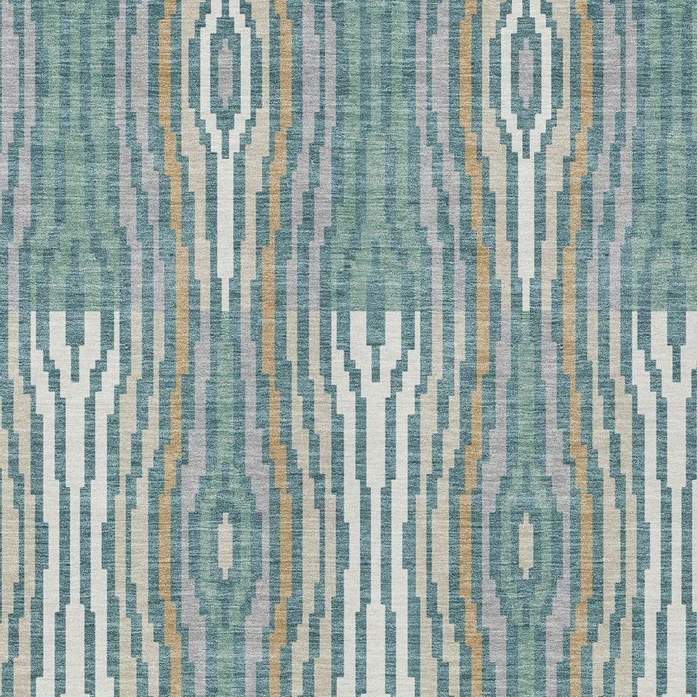 10' X 14' Teal Blue And Aqua Abstract Washable Indoor Outdoor Area Rug