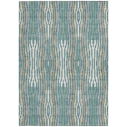 10' X 14' Teal Blue And Aqua Abstract Washable Indoor Outdoor Area Rug