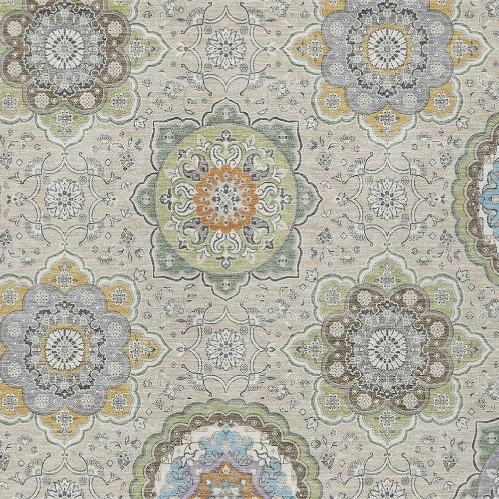 3' X 5' Beige And Brown Floral Medallion Washable Indoor Outdoor Area Rug HomeRoots