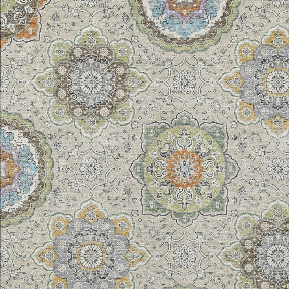 3' X 5' Beige And Brown Floral Medallion Washable Indoor Outdoor Area Rug HomeRoots