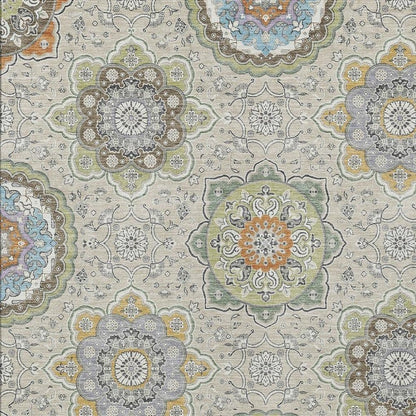 3' X 5' Beige And Brown Floral Medallion Washable Indoor Outdoor Area Rug HomeRoots