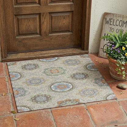 3' X 5' Beige And Brown Floral Medallion Washable Indoor Outdoor Area Rug HomeRoots