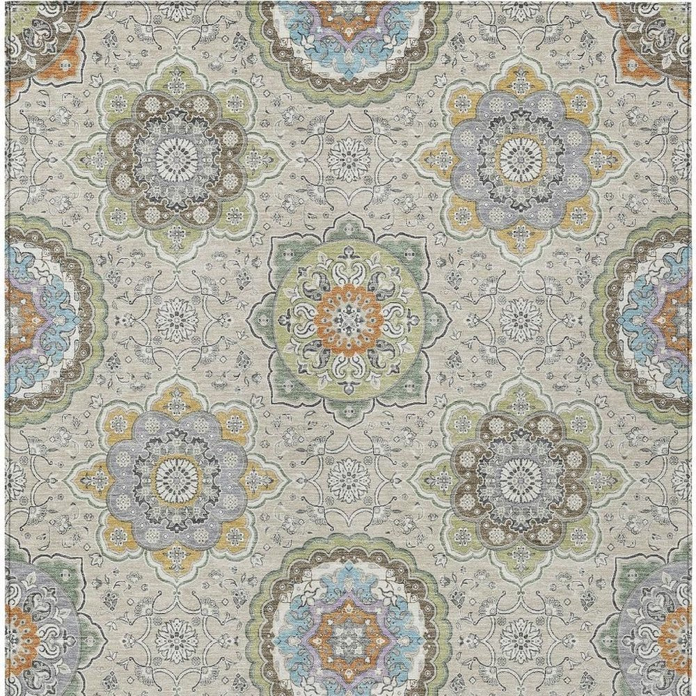 5' X 8' Beige And Brown Floral Medallion Washable Indoor Outdoor Area Rug HomeRoots