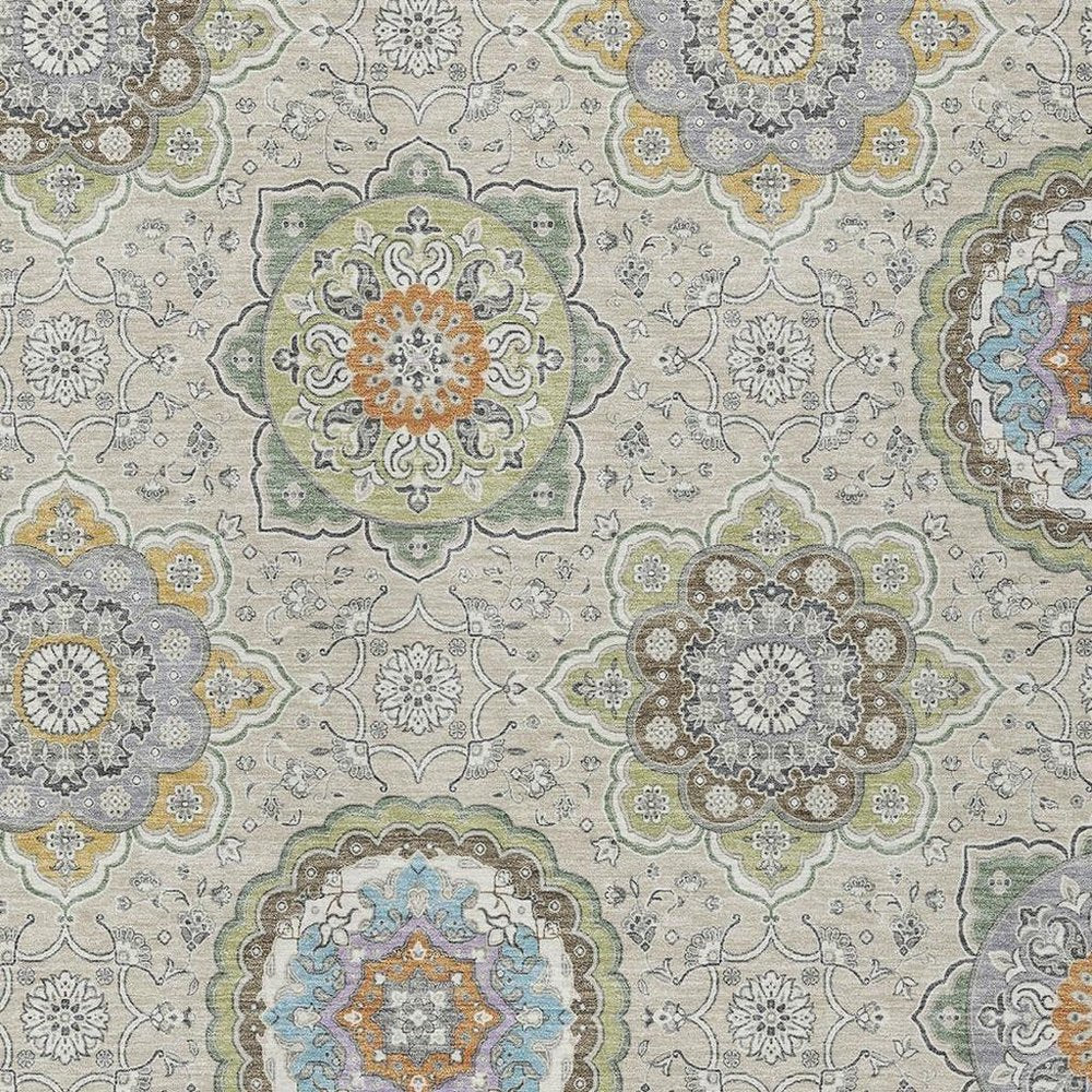 5' X 8' Beige And Brown Floral Medallion Washable Indoor Outdoor Area Rug HomeRoots
