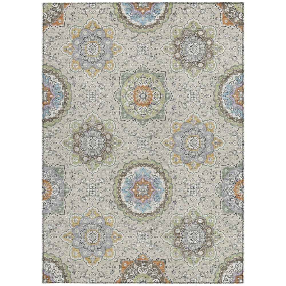 5' X 8' Beige And Brown Floral Medallion Washable Indoor Outdoor Area Rug HomeRoots