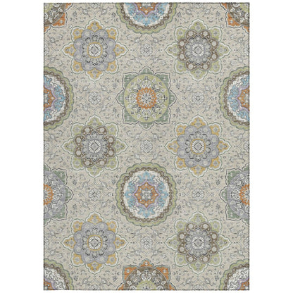 5' X 8' Beige And Brown Floral Medallion Washable Indoor Outdoor Area Rug HomeRoots