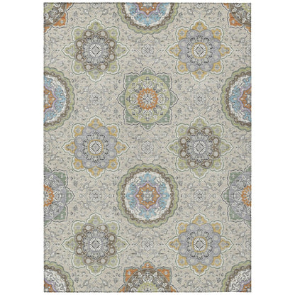 5' X 8' Beige And Brown Floral Medallion Washable Indoor Outdoor Area Rug HomeRoots