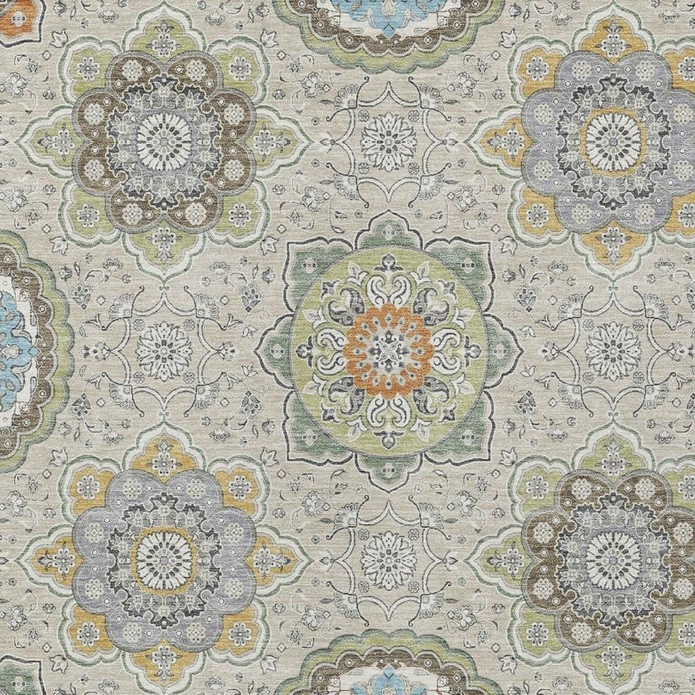8' X 10' Beige And Brown Floral Medallion Washable Indoor Outdoor Area Rug HomeRoots