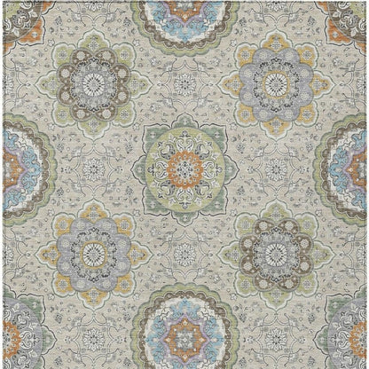 8' X 10' Beige And Brown Floral Medallion Washable Indoor Outdoor Area Rug HomeRoots